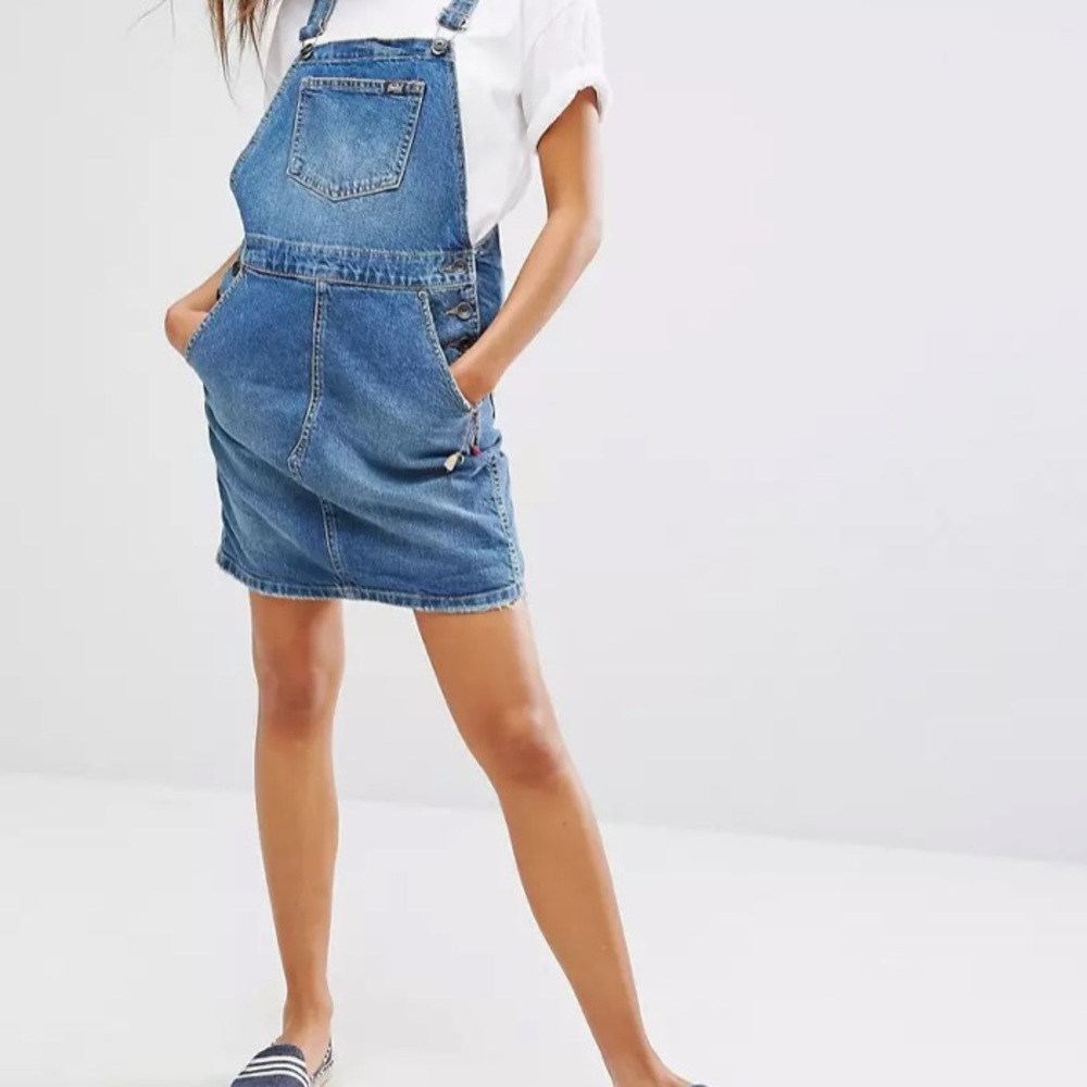 Super Dry Dungaree Dress Denim Jumper Overall sz XS - Picture 1 of 12